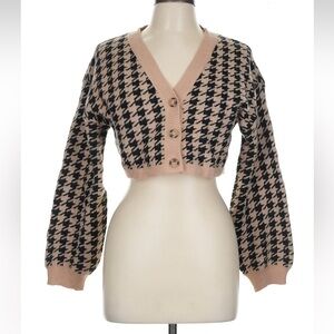 Cropped houndstooth cardigan